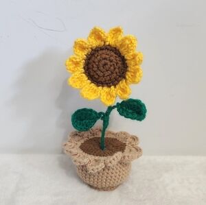 Sunflower 7" Handmade Crochet Flower Pot